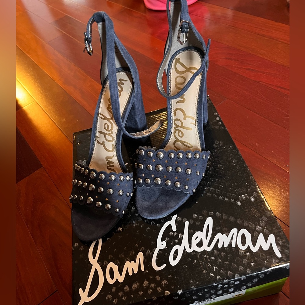 Womens Sam Eldelman  Yaria Blue wt. studs block heels